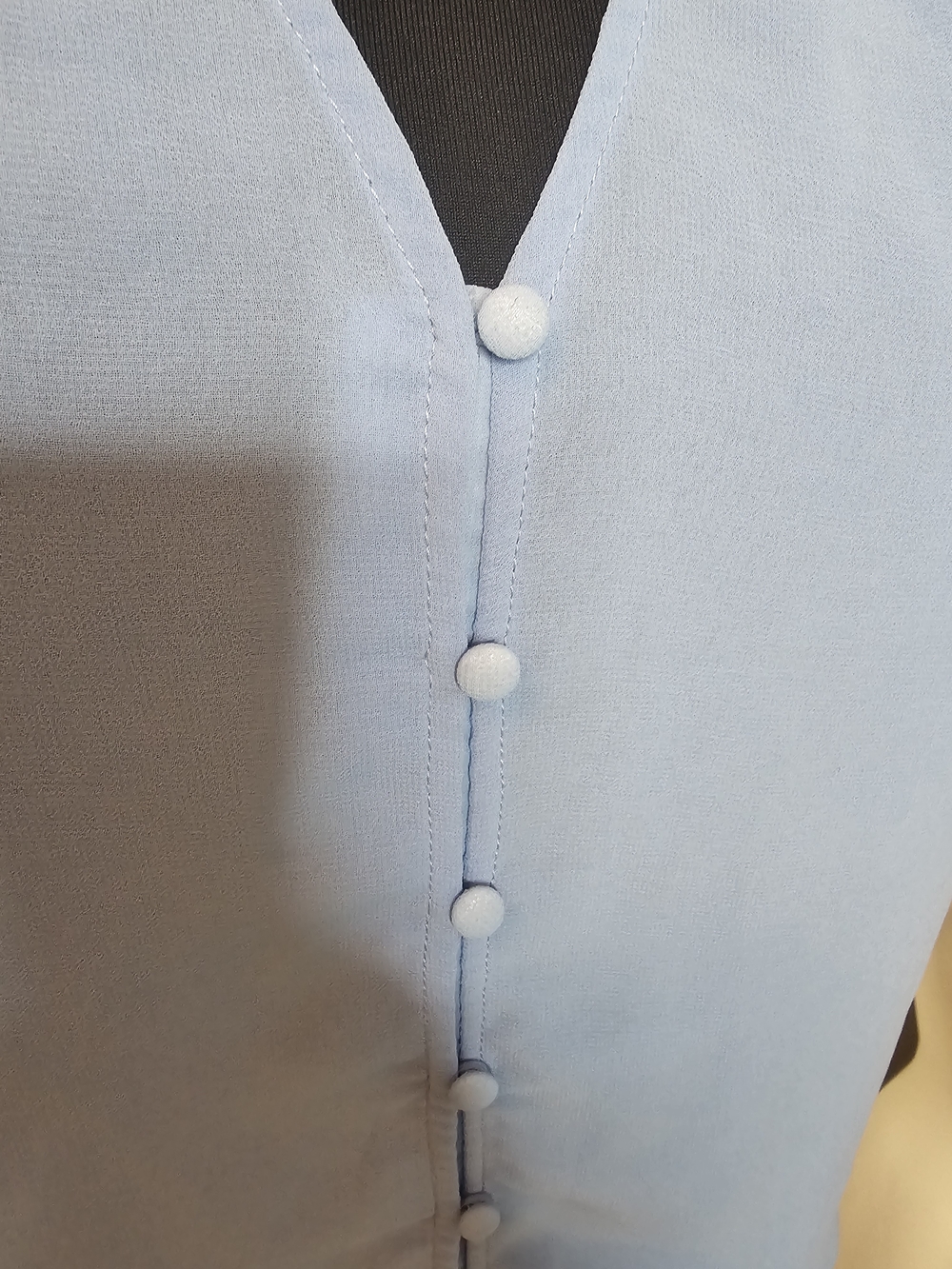 1. State Soft Blue Button-Front Smocked Blouse - Picture 4 of 8
